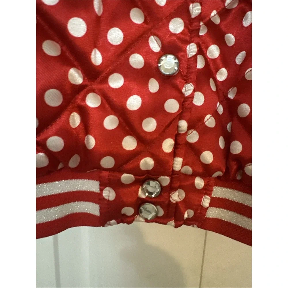Disney Kids Minnie Mouse Varsity Jacket Satin Polka‎ Dot Size 9/10 Red